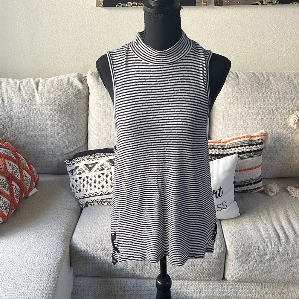 Matty M | Striped Sleeveless Mock Neck Tank Top